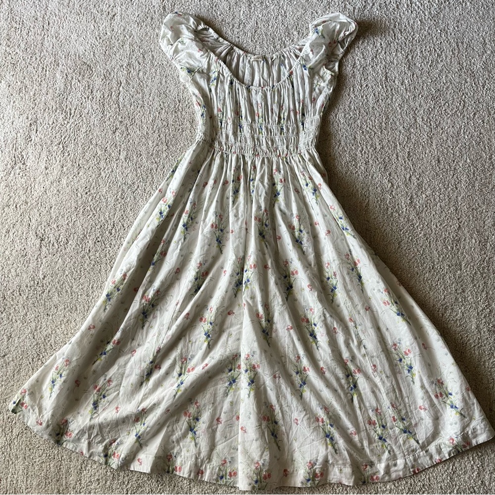 ✨NEW✨ DOEN Quinley Floral Organic Cotton Midi Dress in Painted Bouquet White L - Picture 3 of 14